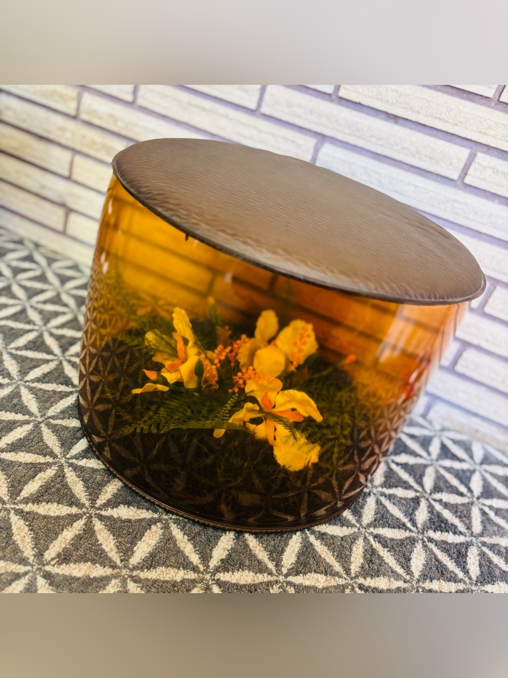 60's Vinyl Inflatable Floral Footstool - Plastic Ottoman - 60's Retro Furniture